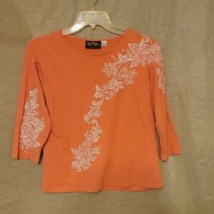 Bob Mackie Orange Embellished 3/4 Sleeve Blouse